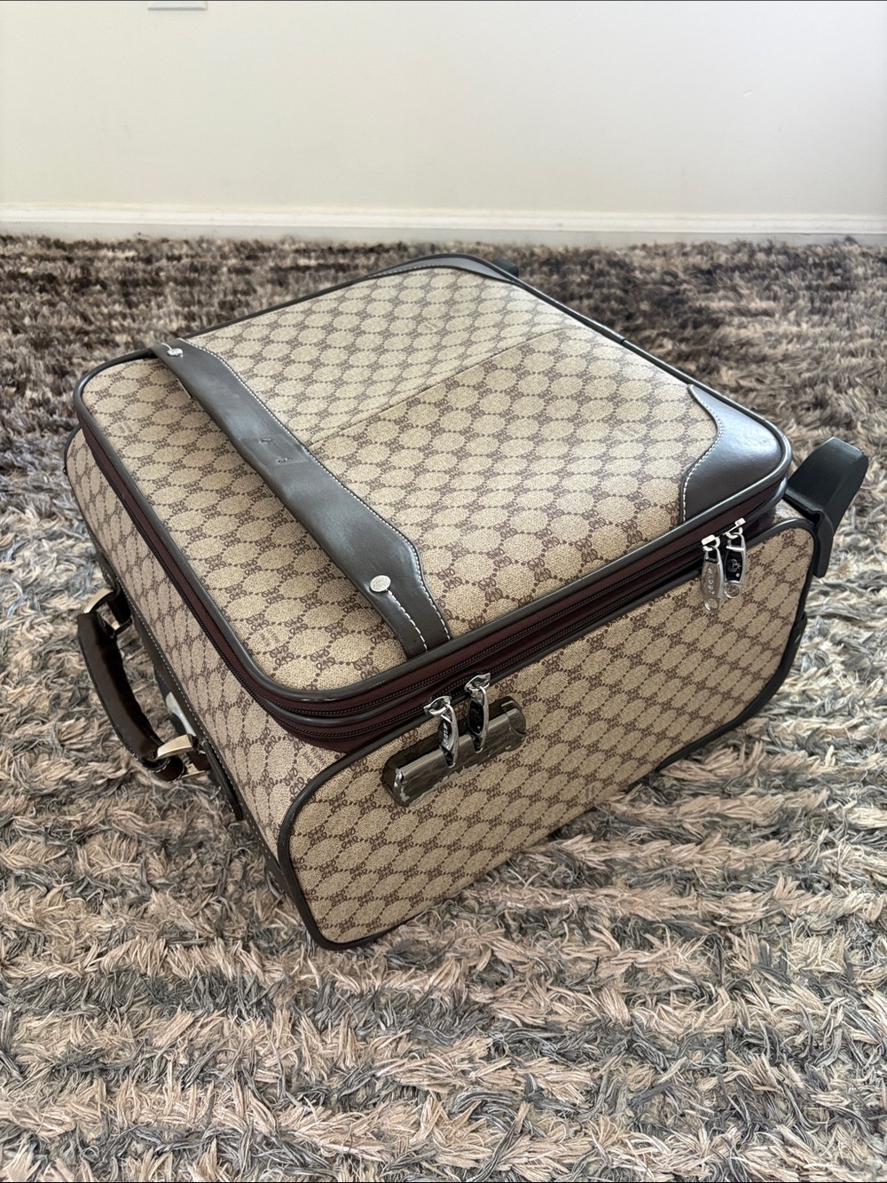 WM Polo Monogram Carry On Rolling Suitcase Briefcase Luggage Brown Vintage Style